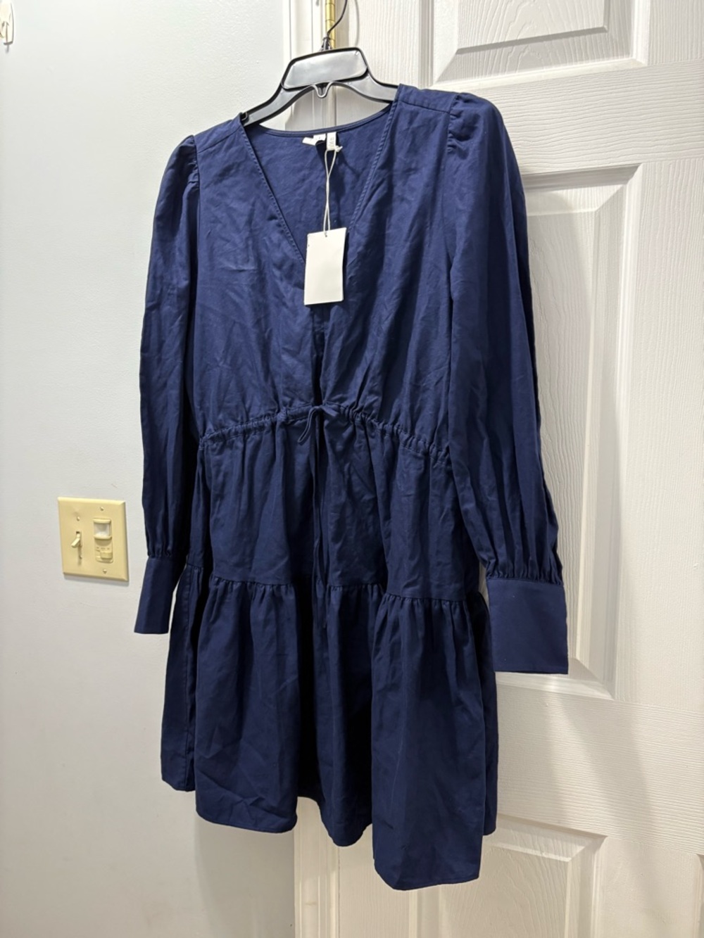 &OtherStories Navy Long Sleeve Tie Front Tiered V-Neck Dress Mini Dress NWT